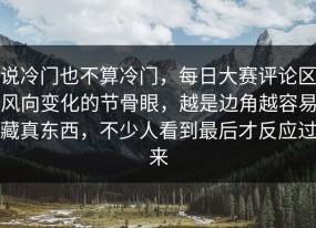 说冷门也不算冷门，每日大赛评论区风向变化的节骨眼，越是边角越容易藏真东西，不少人看到最后才反应过来