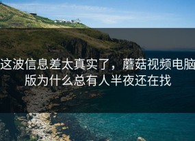 这波信息差太真实了，蘑菇视频电脑版为什么总有人半夜还在找