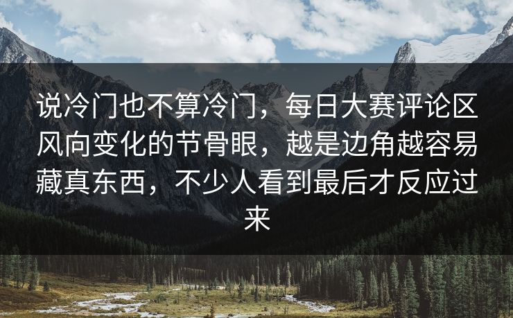 说冷门也不算冷门，每日大赛评论区风向变化的节骨眼，越是边角越容易藏真东西，不少人看到最后才反应过来