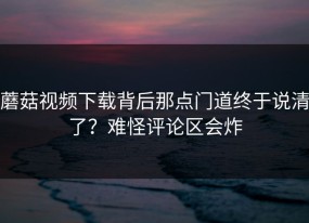 蘑菇视频下载背后那点门道终于说清了？难怪评论区会炸