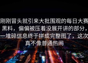 刚刚冒头就引来大批围观的每日大赛黑料，偏偏被压着没展开讲的部分，一堆碎信息终于拼成完整图了，这次真不像普通热闹